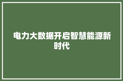 电力大数据开启智慧能源新时代
