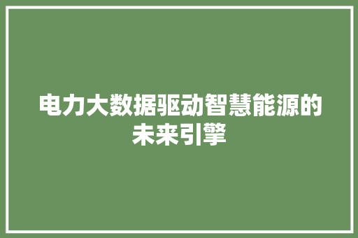 电力大数据驱动智慧能源的未来引擎