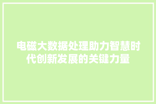 电磁大数据处理助力智慧时代创新发展的关键力量