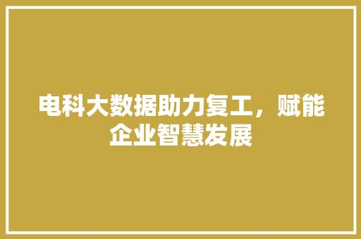 电科大数据助力复工，赋能企业智慧发展