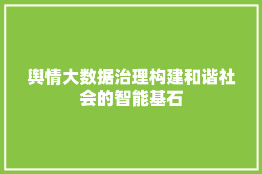 舆情大数据治理构建和谐社会的智能基石