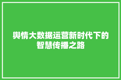 舆情大数据运营新时代下的智慧传播之路