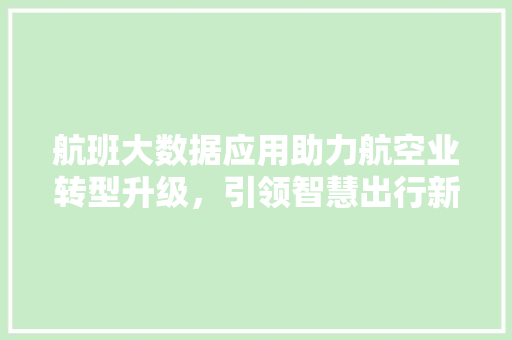 航班大数据应用助力航空业转型升级，引领智慧出行新时代