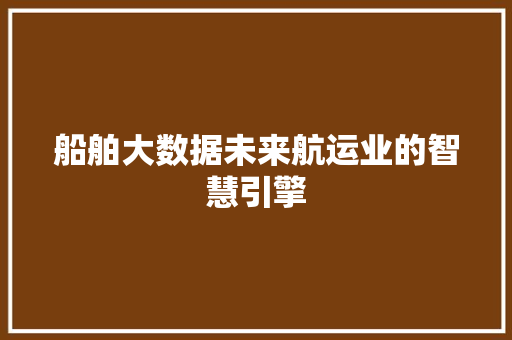 船舶大数据未来航运业的智慧引擎