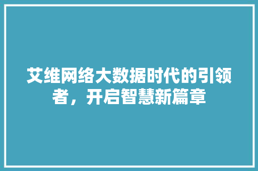 艾维网络大数据时代的引领者，开启智慧新篇章