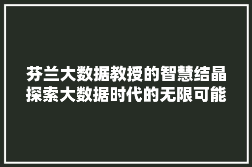 芬兰大数据教授的智慧结晶探索大数据时代的无限可能