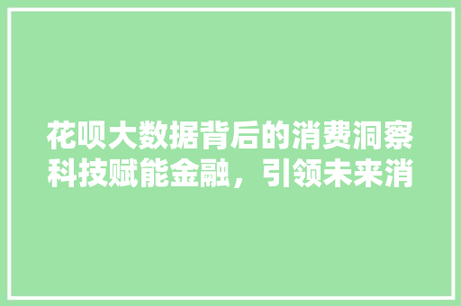 花呗大数据背后的消费洞察科技赋能金融，引领未来消费趋势