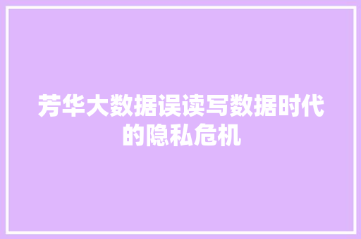 芳华大数据误读写数据时代的隐私危机