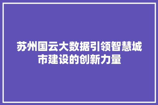 苏州国云大数据引领智慧城市建设的创新力量