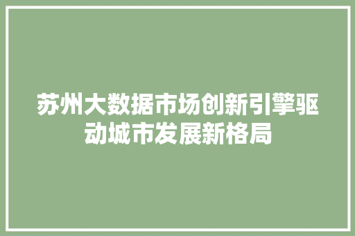 苏州大数据市场创新引擎驱动城市发展新格局