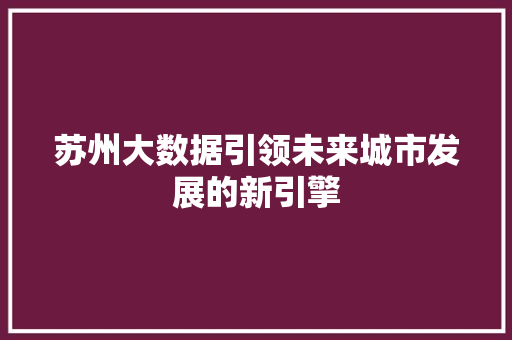 苏州大数据引领未来城市发展的新引擎