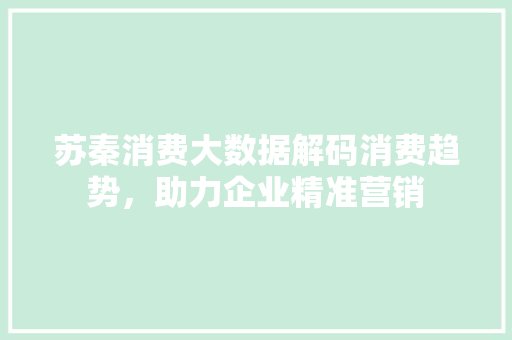 苏秦消费大数据解码消费趋势，助力企业精准营销