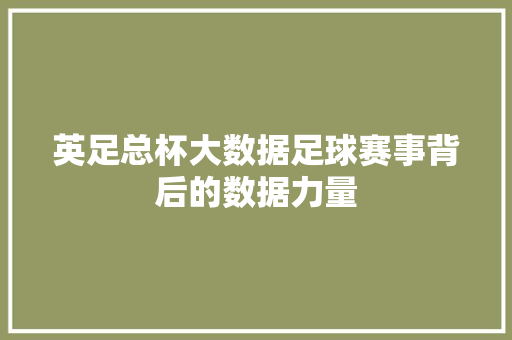 英足总杯大数据足球赛事背后的数据力量