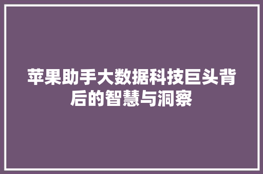 苹果助手大数据科技巨头背后的智慧与洞察