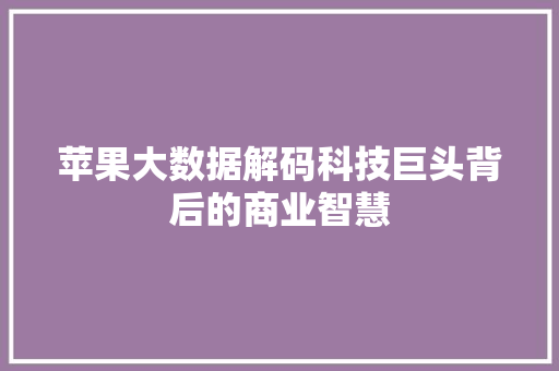 苹果大数据解码科技巨头背后的商业智慧
