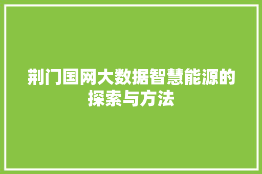 荆门国网大数据智慧能源的探索与方法