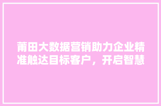莆田大数据营销助力企业精准触达目标客户，开启智慧营销新时代