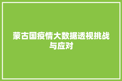 蒙古国疫情大数据透视挑战与应对