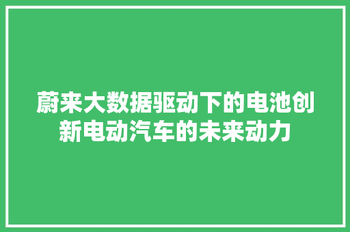 蔚来大数据驱动下的电池创新电动汽车的未来动力