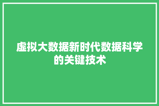 虚拟大数据新时代数据科学的关键技术