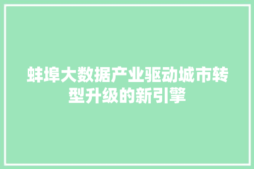 蚌埠大数据产业驱动城市转型升级的新引擎