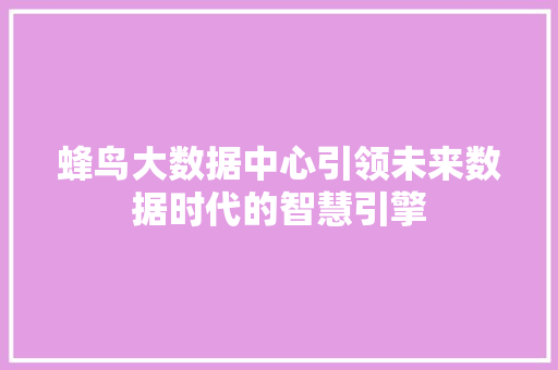 蜂鸟大数据中心引领未来数据时代的智慧引擎