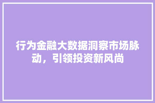 行为金融大数据洞察市场脉动，引领投资新风尚
