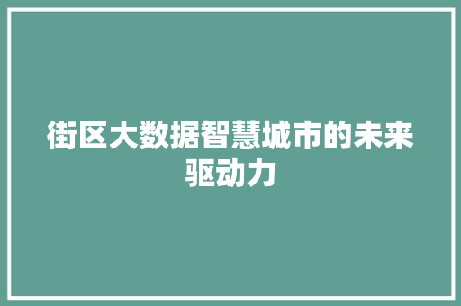 街区大数据智慧城市的未来驱动力