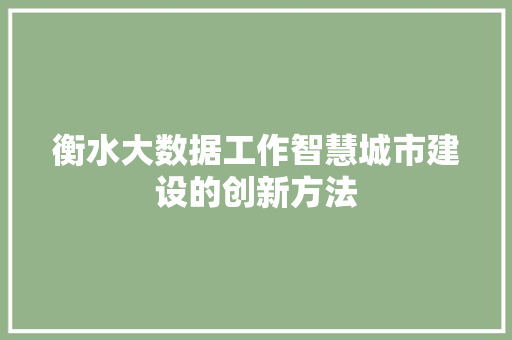 衡水大数据工作智慧城市建设的创新方法