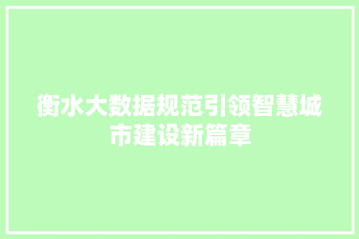 衡水大数据规范引领智慧城市建设新篇章