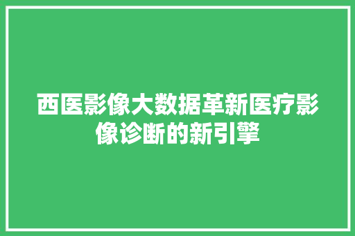 西医影像大数据革新医疗影像诊断的新引擎 WordPress教程