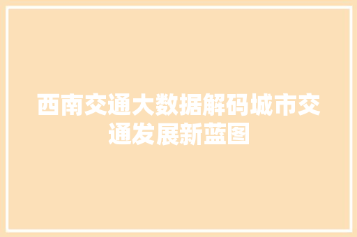 西南交通大数据解码城市交通发展新蓝图