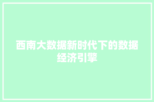 西南大数据新时代下的数据经济引擎