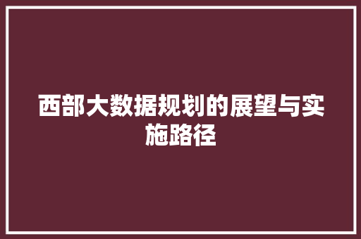 西部大数据规划的展望与实施路径 Web前端