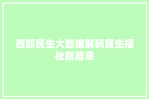 西部民生大数据解码民生福祉新篇章