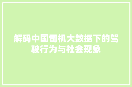 解码中国司机大数据下的驾驶行为与社会现象