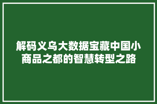 解码义乌大数据宝藏中国小商品之都的智慧转型之路