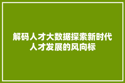 解码人才大数据探索新时代人才发展的风向标