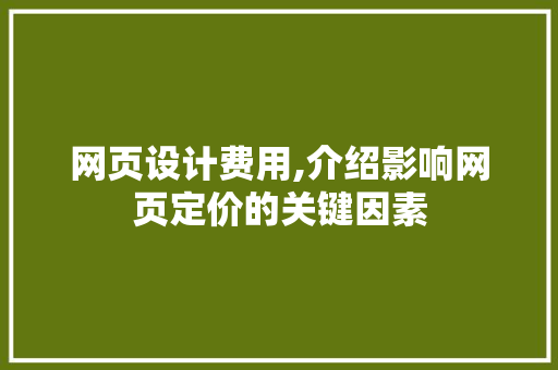 网页设计费用,介绍影响网页定价的关键因素