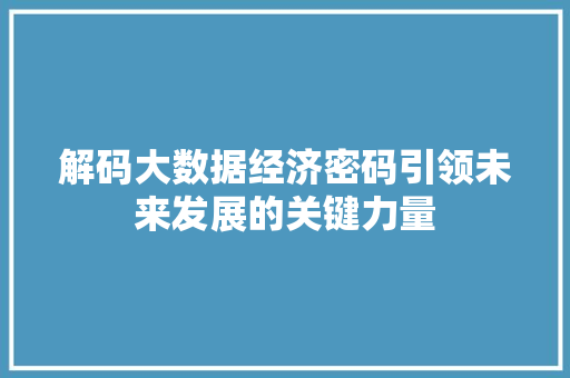 解码大数据经济密码引领未来发展的关键力量 建站教程