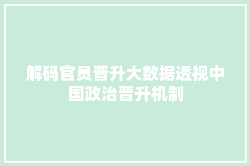 解码官员晋升大数据透视中国政治晋升机制