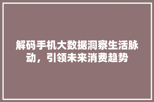 解码手机大数据洞察生活脉动，引领未来消费趋势