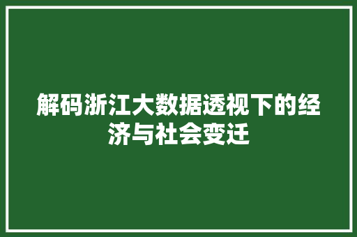 解码浙江大数据透视下的经济与社会变迁