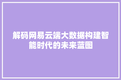 解码网易云端大数据构建智能时代的未来蓝图