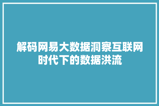 解码网易大数据洞察互联网时代下的数据洪流