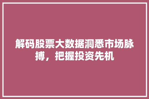 解码股票大数据洞悉市场脉搏，把握投资先机