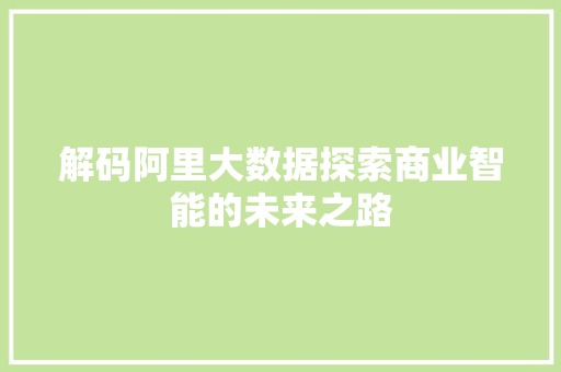 解码阿里大数据探索商业智能的未来之路