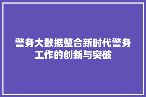 警务大数据整合新时代警务工作的创新与突破 建站教程