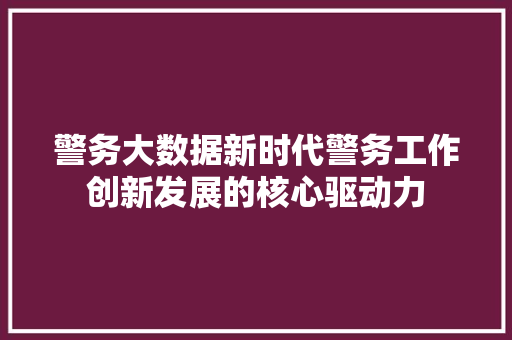 警务大数据新时代警务工作创新发展的核心驱动力