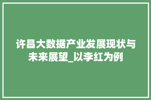 许昌大数据产业发展现状与未来展望_以李红为例